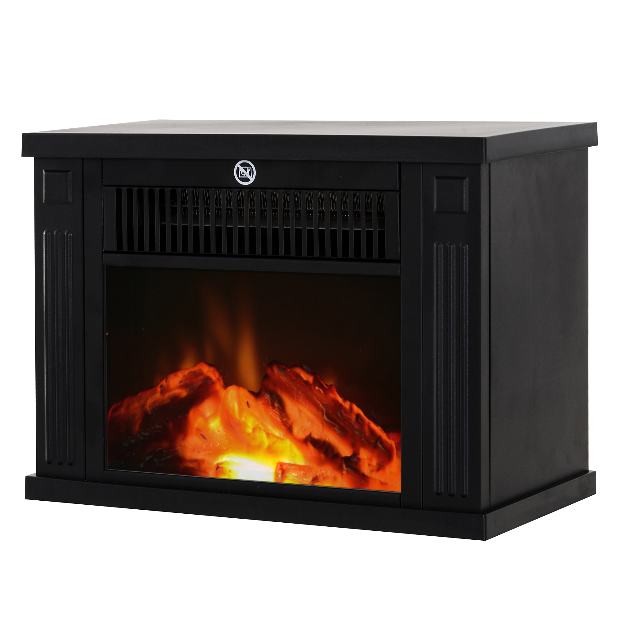 Elektrischer Tischkamin Mit Flammeneffekt, Freistehender Elektrischer Kamin Mit Einstellbarer Leistung (600/1200 W), Einstellbarer Temperatur, Raumausleuchtung 10–15 M², Schwarz