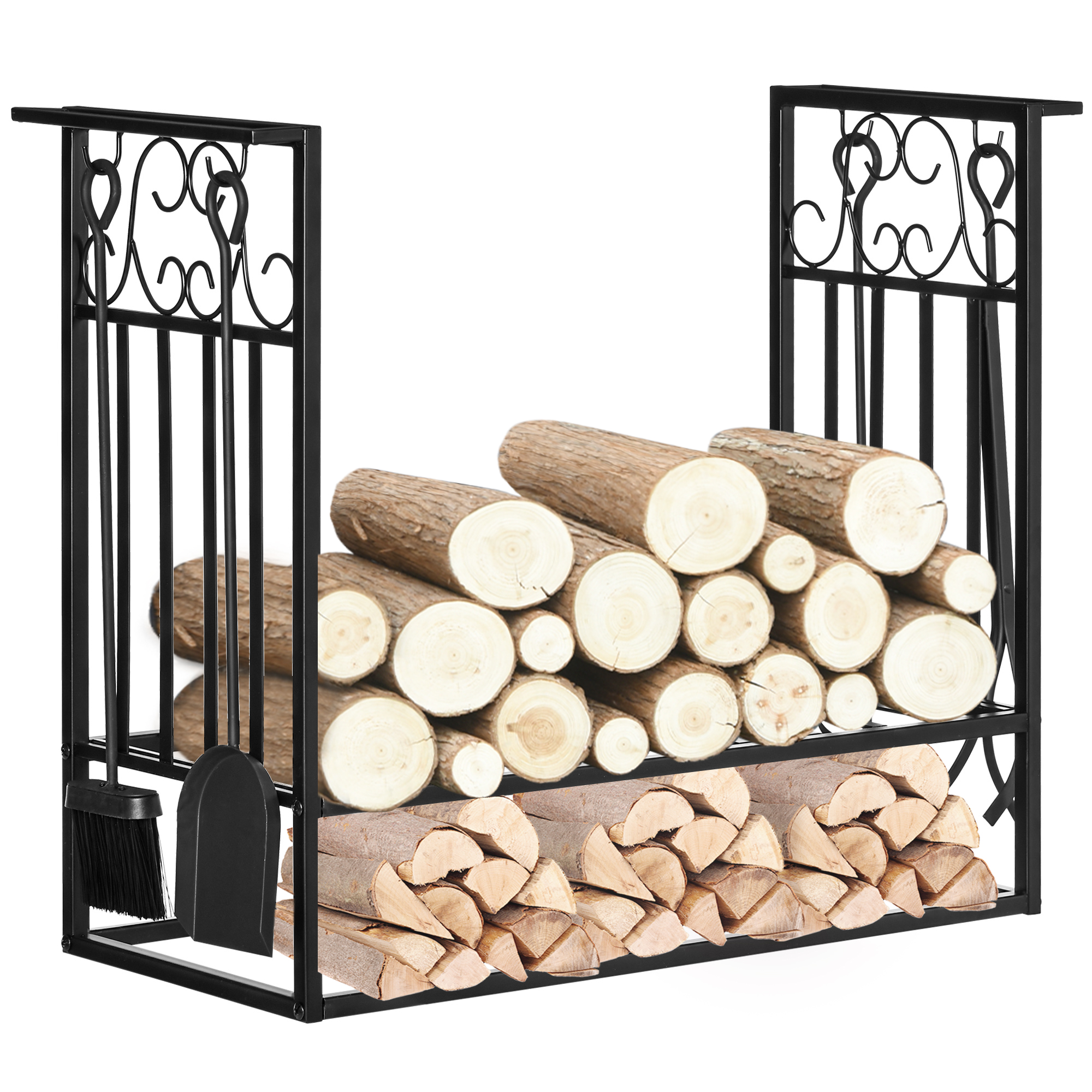 Erhöhter Holzständer Aus Edelstahl Für Kamine Im Innen- Und Außenbereich, Inklusive 4 Besteckteile, 75 X 30 X 60 Cm