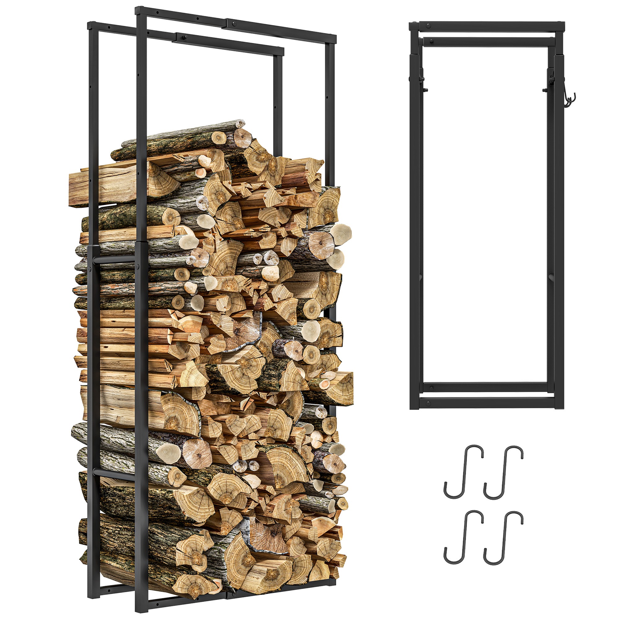 Ausziehbares Holzregal Mit 4 Haken Für Den Innen- Und Außenbereich, Maße: 40–65 X 25 X 100–150 Cm, Tragkraft: 100 Kg, Schwarz