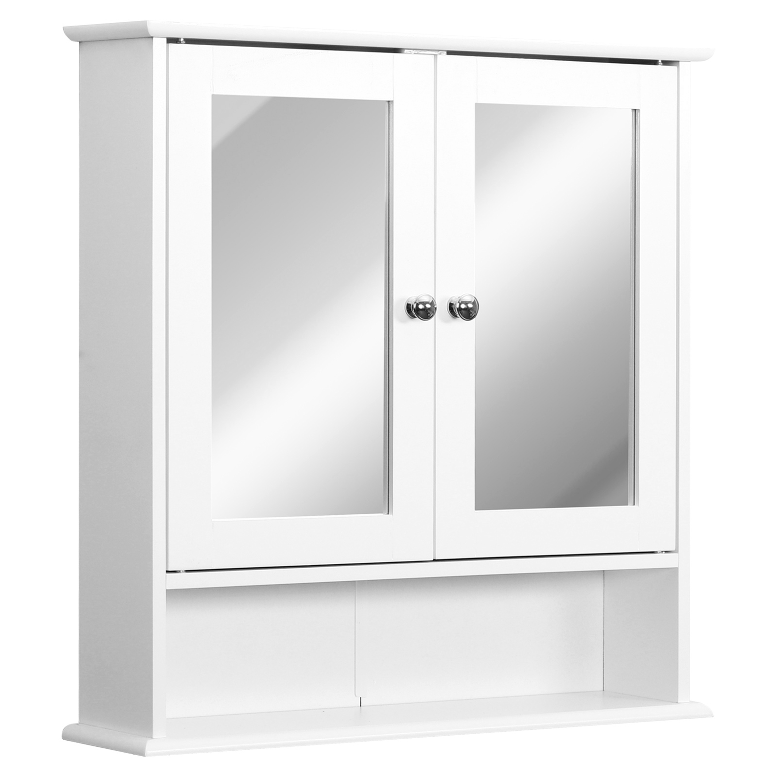 Wandmontierter Badezimmerschrank Mit Spiegel, 2 Türen, 3 Ablagefächer, Ideal Für Küche, Bad Oder Wohnzimmer. Robuste Und Pflegeleichte Mdf-platten, Weiß, 56 X 13 X 58 Cm.