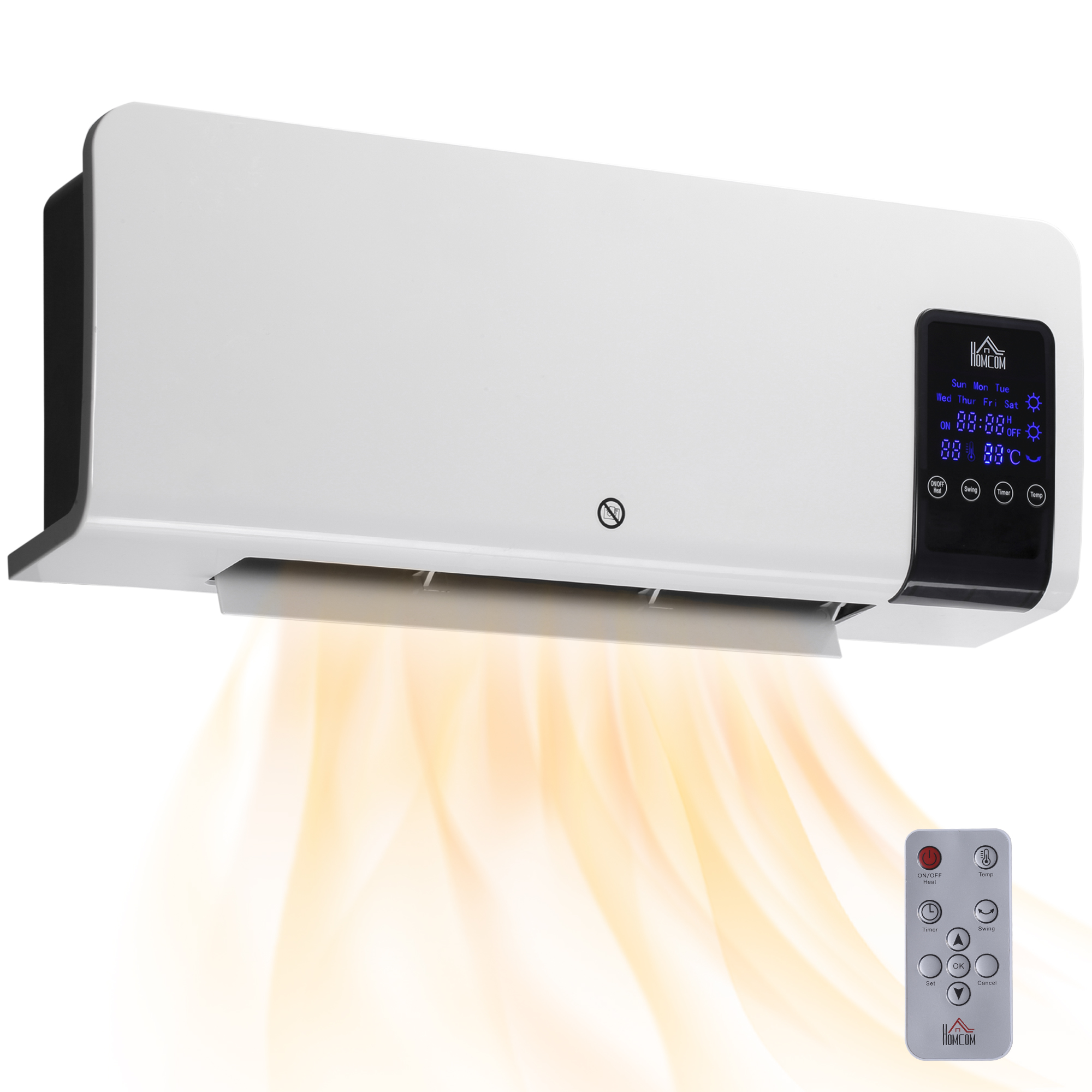 Elektrische Wandheizung, Oszillationsfunktion, 2 Betriebsmodi, Timer, Led-anzeige, Weiß