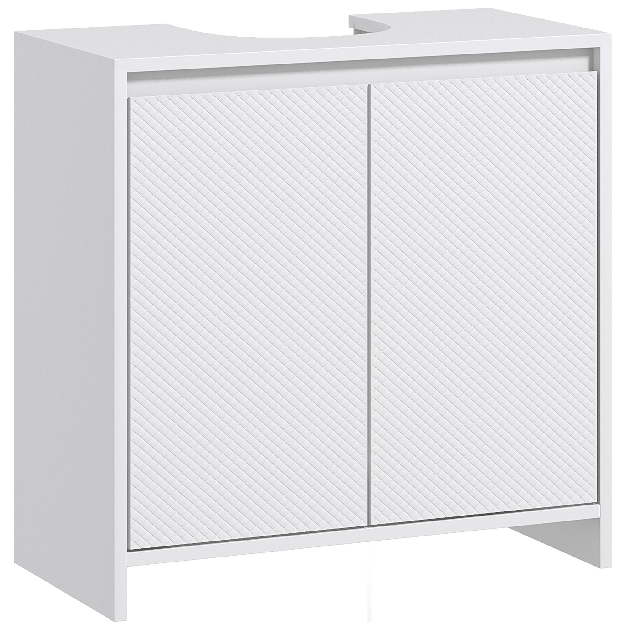 Waschtischunterschrank Mit 2 Verzierten Türen Und U-förmiger Rohraussparung, 60 X 30 X 60 Cm, Weiß