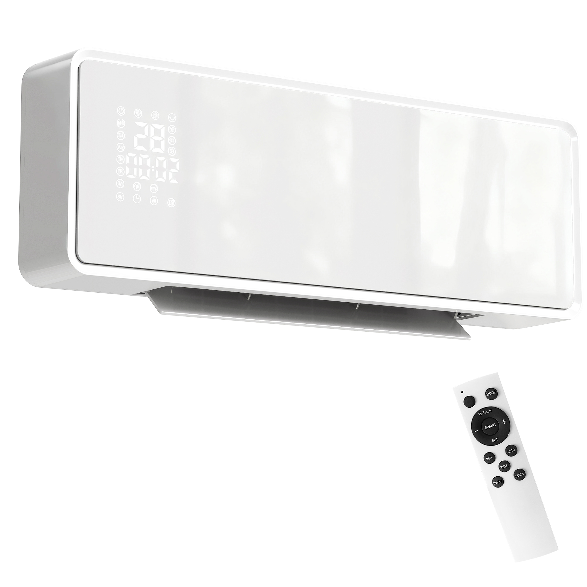 2000-w-keramik-wandheizkörper, Ventilator, Thermostat, Timer, Fernbedienung, Glasfront, Weiß