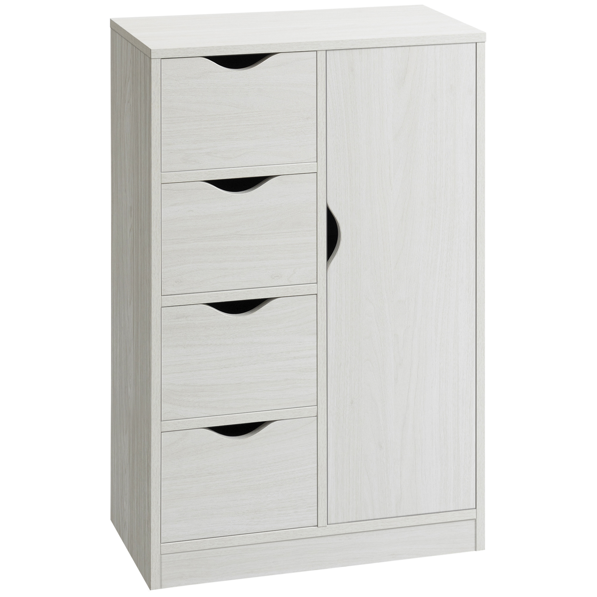 Badezimmerschrank Mit 4 Schubladen, 2 Einlegeböden Und Griffmulden, Aus Holz, 54 X 29 X 83 Cm, Weiß