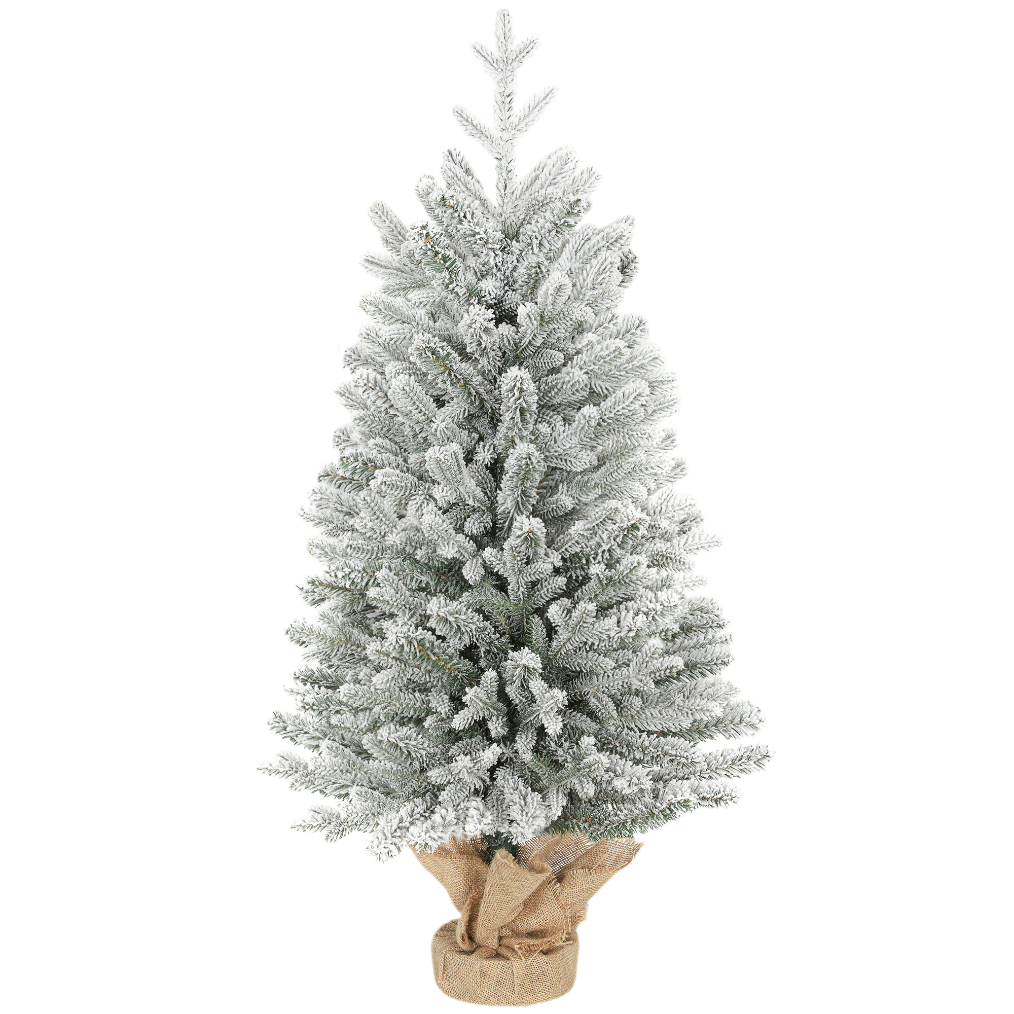 Künstlicher Mini-weihnachtsbaum (90 Cm) Mit Schnee, 486 Zweigen, Zementsockel Und Leinenbezug