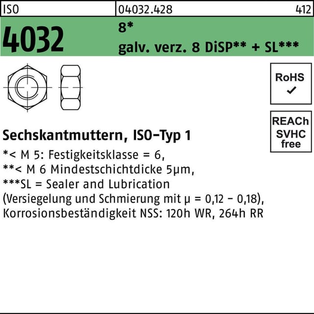 Sechskantmutter iso 4032 m 5 8 galvanisch verzinkt 8 DiSP + sl