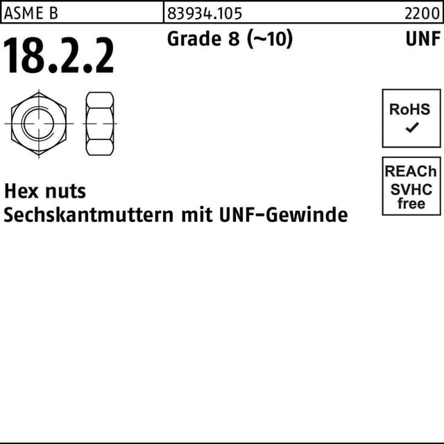 Sechskantmutter R 83934 m.UNF-Gewinde 3/8 Grade 8 (10)