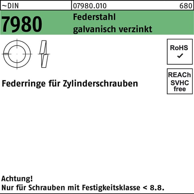 Federring DIN 7980 f.Zylinderschrauben 5 Federstahl galvanisch verzinkt