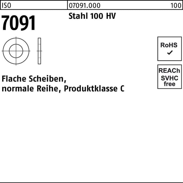 Unterlegscheibe ISO 7091 5 Stahl 100 HV