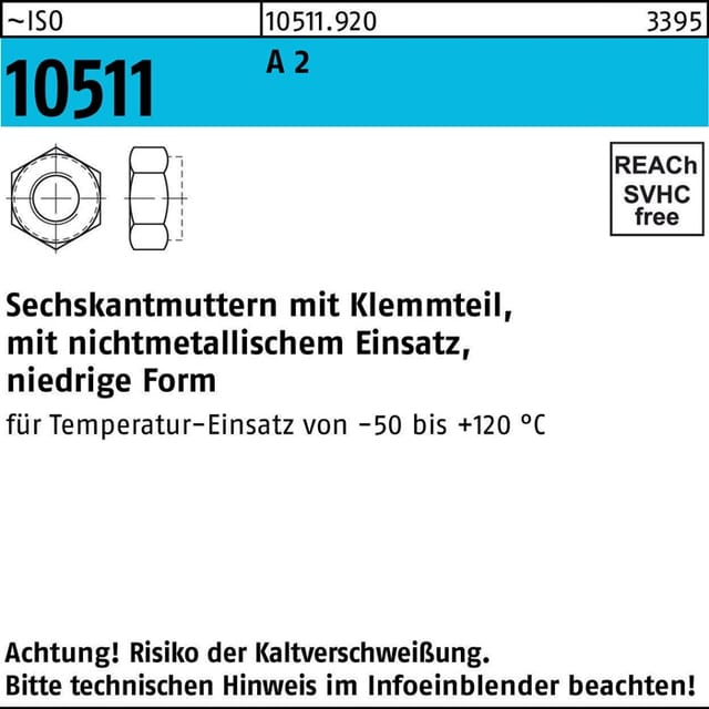 Sechskantmutter ISO 10511 m.Klemmteil M 24 A 2