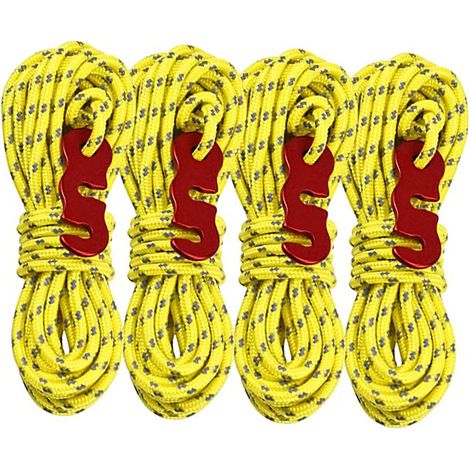Set Mit 4 Zeltleinen, Reflektierenden Leinen, Leuchtleinen, Spannern Aus Aluminium Und Nylon Für Camping, Abenteuer Und Wandern.