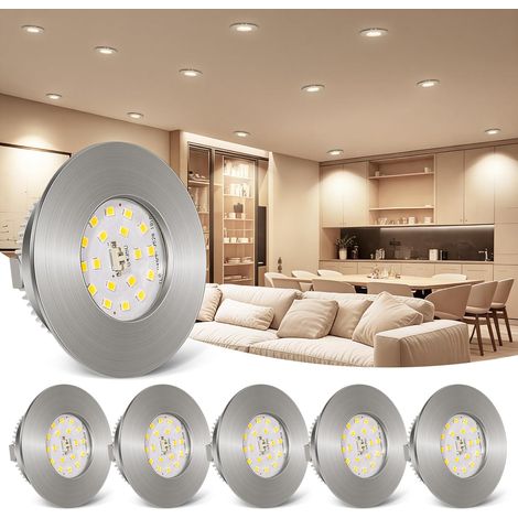 6-w-led-einbaustrahler, 230 V – Ultradünne Led-strahler, Neutralweiß 4000 K – Schutzart Ip44, Einbauöffnung 60–65 Mm, Deckeneinbaustrahler Für Bad, Küche, Wohnzimmer – Mattnickel, 6er-pack