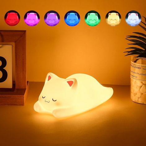 Nachtlicht Für Kinder, Katzen-nachtlicht In 7 Farben, Baby-nachtlicht Mit 1/3-stunden-timer Und Dimmbarer Helligkeit, Kawaii-nachtlicht Für Die Schlafzimmerdekoration, Geschenkidee Für Jungen Und Mädc