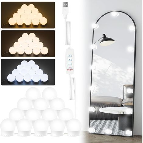 Led-schminktischspiegel, Hollywood-schminktischleuchte Mit 14 Glühbirnen, Dimmbare Usb-schminklampe Mit 3 Farben (spiegel Und Adapter Nicht Im Lieferumfang Enthalten) [energieklasse G]