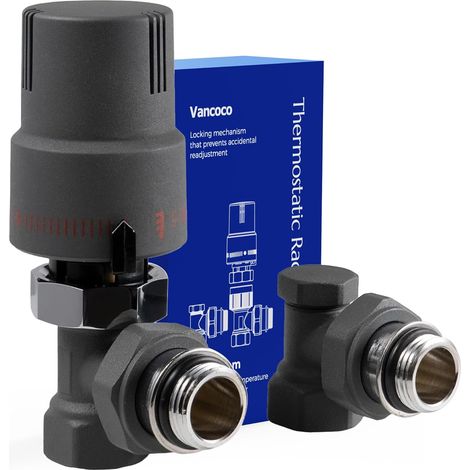 Thermostat-heizkörper-set, Anthrazitfarbenes Thermostatventil, G1/2 Winkelstück, 15/21 Dichtung, En215-norm