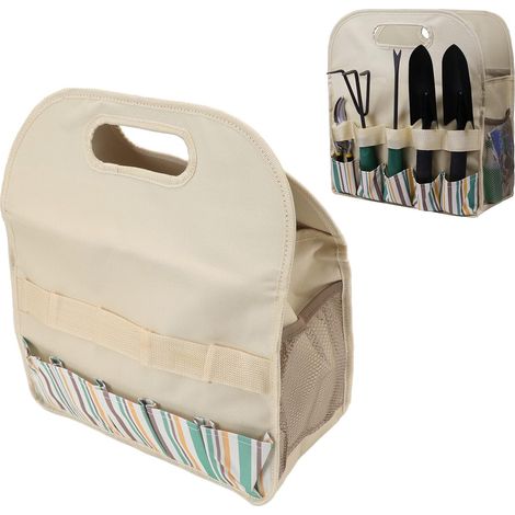 Große Gartengerätetasche Aus 600d Oxford-gewebe (beige Mit Farbigen Streifen)