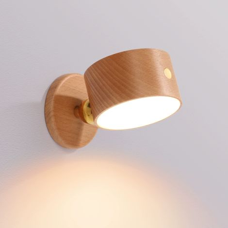 Wiederaufladbare Led-wandleuchte In Holzoptik – Touch-bedienung – 800 Mah – 360°-drehung – Modernes Design Für Den Innenbereich