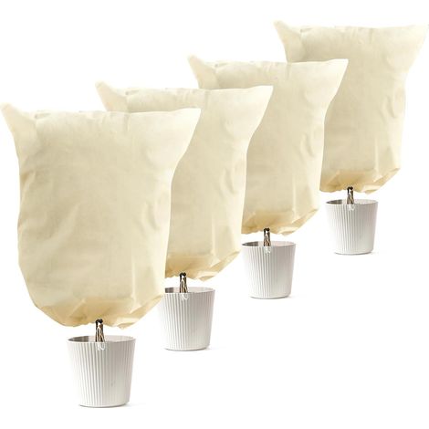 4er-set Winter-pflanzenschutzhüllen, 80 G/m² Vliesstoff, Kordelzugverschluss, Frost- Und Windschutz, Garten Und Terrasse