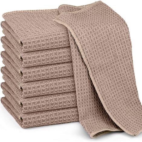 Mikrofasertücher, 30 X 30 Cm, Wabenförmig, Saugfähig, Streifenfrei, Für Glas, Küche, Auto, Waschbar, Wiederverwendbar, Beige