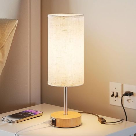 Berührungsempfindliche Nachttischlampe Mit Usb-a- Und Usb-c-ladeanschlüssen, Lampenschirm Aus Leinenstoff, Mit 1,5 M Kabel (e27-leuchtmittel Enthalten)