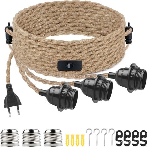 E27-fassung, 9,36 M Hanfkabel, Schalter, Eu-stecker, Diy-pendelleuchten-set