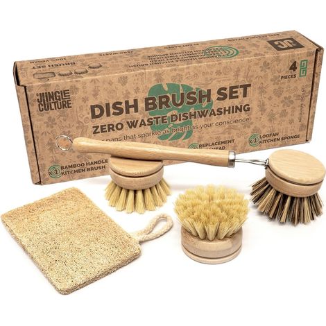 4-teiliges Spülbürsten-set: Bambus, Sisalfaser, Kokosfaser, Hanftuch, Zero Waste Küche