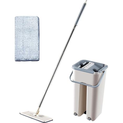 Flachwischmopp-set, 2 Fugeneimer, 360° Drehbarer Kopf, Edelstahlgriff, Für Zuhause