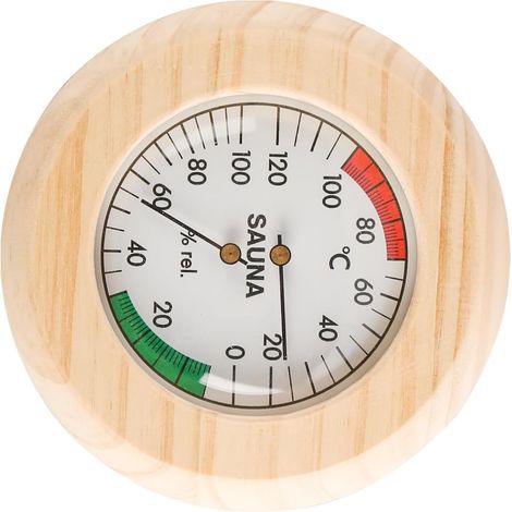 Rundes Saunathermometer-hygrometer Aus Holz Und Aluminium, Misst Temperatur Und Luftfeuchtigkeit Von 0-120°c (zubehör)