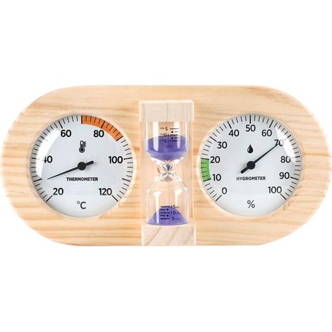 3-in-1 Sanduhr-thermometer-hygrometer Aus Kiefernholz Für Sauna Und Garage