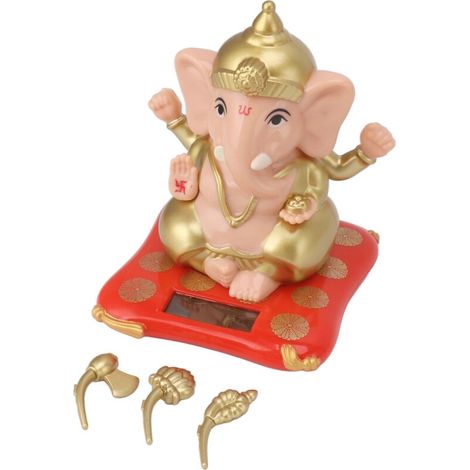 Ganesha-elefantengott-statue, Solarbetriebene Indische Götterfigur Für Auto-armaturenbrett, Heimdekoration, Hautfarbenes Kunsthandwerk