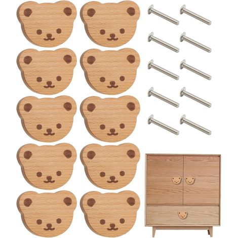 Bären-schubladenknöpfe Aus Holz, 10er-set, Bären-kommodenknöpfe, Tier-türknöpfe Für Schränke, Bären-möbelgriffe Mit Schrauben Für Kinder, Kommoden, Schubladen, Küche