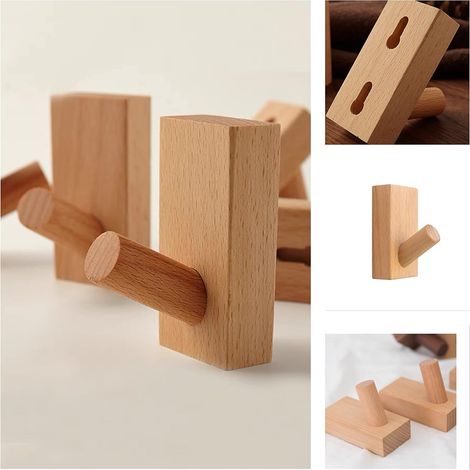 Wandhaken Aus Holz Für Hutablage, Dekorativer Huthaken, Einzigartige Aufbewahrungsbox (rechteckiges Buchenholz, 4 Stück)