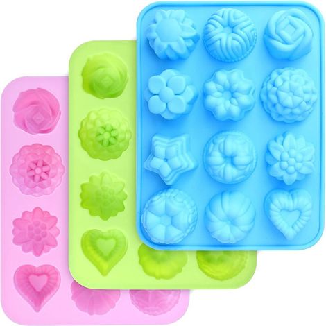 Lebensmittelechte Silikonformen, Blumen- Und Herzförmig, Antihaftbeschichtete Formen Für Schokolade, Bonbons, Gelee, Eiswürfel, Muffins (rosa, Blau Und Grün)