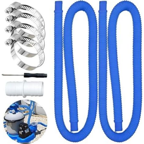 2-teiliges 32-mm-poolschlauchset Mit 4 Metall-sicherheitsclips, Für Saug- Und Pumpenschlauch, Blau