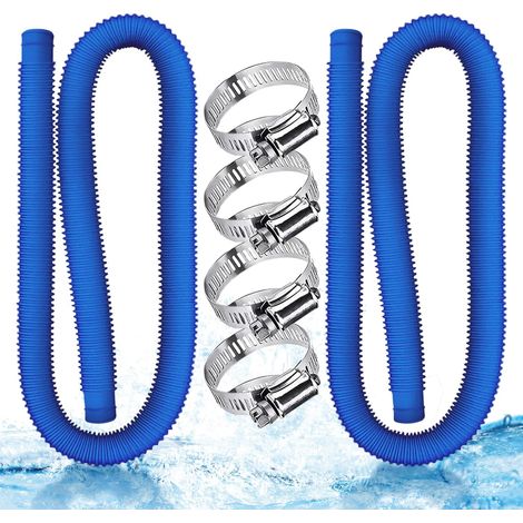 Set Mit 2 Poolschläuchen, 32 Mm Blauer Schlauch, Poolsaugschlauch, Poolpumpenschlauch Mit 4 Festen Klemmen, 149,9 X 3,2 Cm, Für Aufstellpools, Poolreinigung, Geeignet Für Eine Vielzahl Von Pumpen