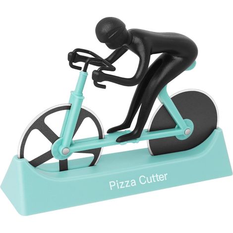 Fahrradförmiges Pizzamesser, Pizzaräder, Antihaftbeschichtete Edelstahlräder, Himmelblau