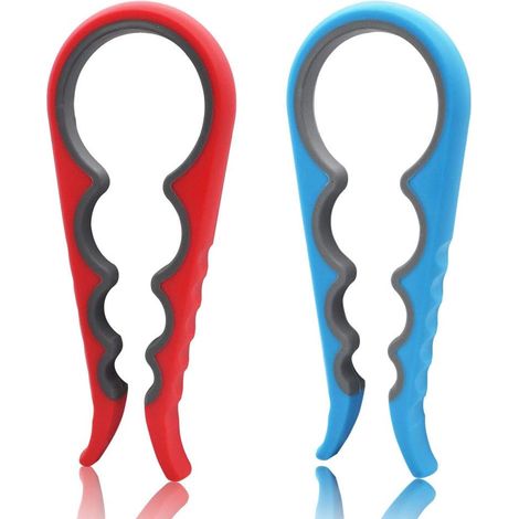 Manueller Dosenöffner, 2er-pack, Gummi, 4-in-1 Flaschenöffner Für Verschiedene Größen (rot, Blau)