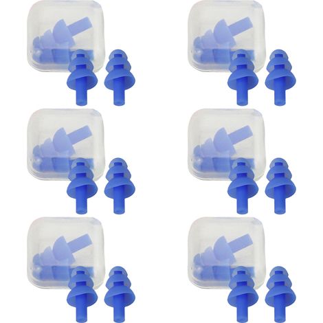 Silikon-schwimm-ohrstöpsel, 6er-pack, Komfortabel Und Wasserdicht, Inklusive Duschbox – Blau