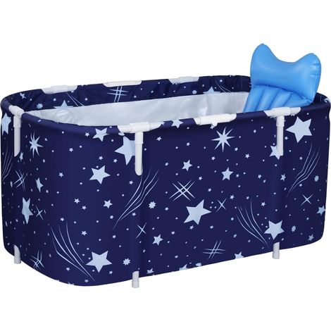 Faltbare Badewanne (125 X 55 X 54 Cm) Mit Kissen, Fußpumpe, Isolierender Abdeckung Und 2 Abflussschläuchen Für Erwachsene Und Kinder