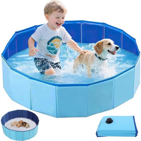 Faltbares Schwimmbecken, Ablassventil, Rutschfestes Pvc, Für Hunde, Katzen Und Kinder