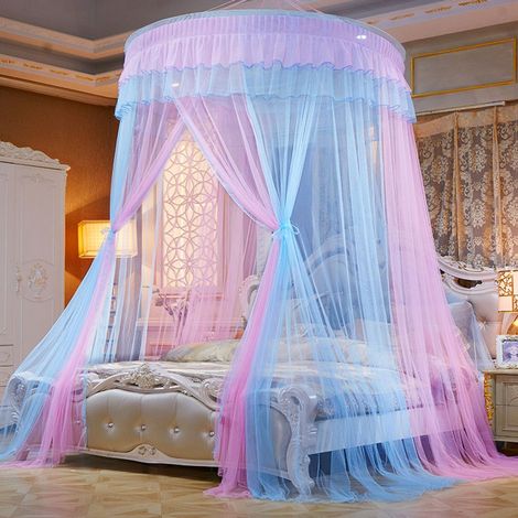 Deckenmontiertes Moskitonetz Für Doppelbetten, Einfache Montage, Faltbare Kuppel Mit Haken, Rosa Und Blau