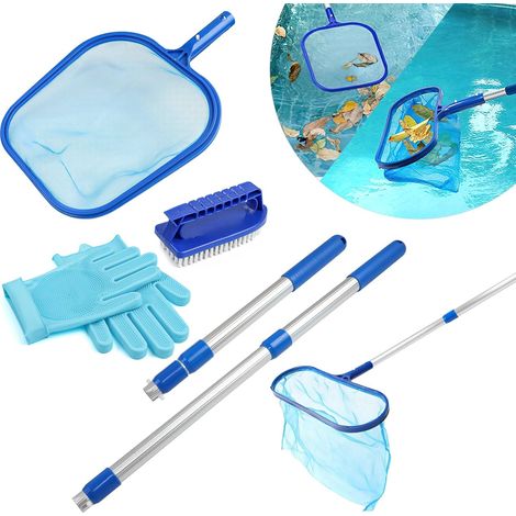 5-teiliges Poolreinigungsset, Bodenkescher, 40-93 Cm Teleskopstiel, Bürste, Handschuhe, Teich