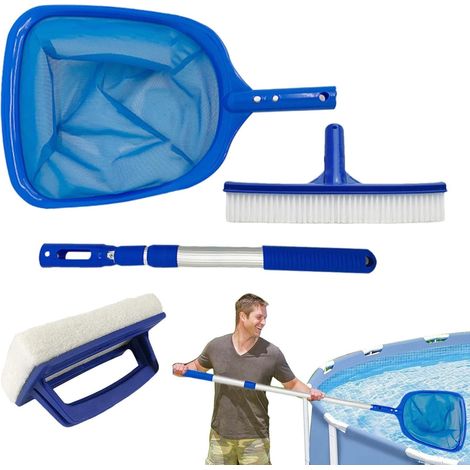 4-teiliges Poolreinigungsset, Verstellbare Stange, Oberflächennetz, Wandbürste, Teich- Und Spa-werkzeuge