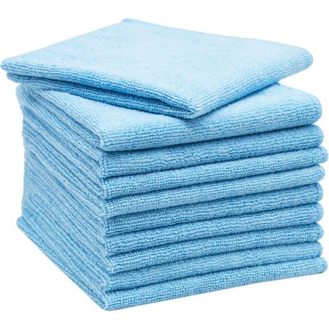 Set Mit 10 Mikrofasertüchern, 32 X 32 Cm, Blau, Fusselfrei, Für Fenster Und Küche