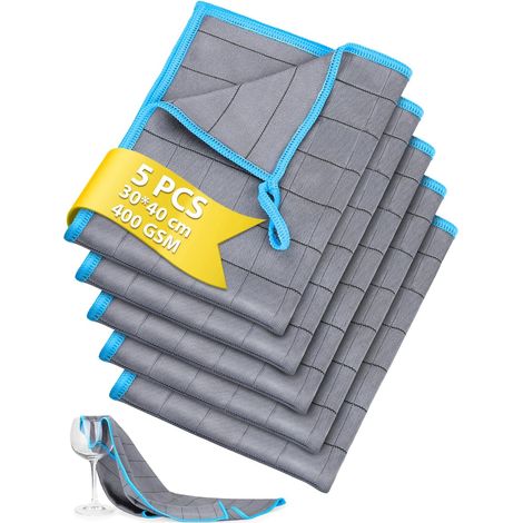 Set Mit 5 Mikrofasertüchern, 30 X 40 Cm, 400 G/m², Carbonfaser, Fusselfrei, Für Haushalt, Küche Und Auto