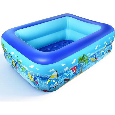 Aufblasbares Rechteckiges Schwimmbecken, 120 X 87 X 35 Cm, Dickes Pvc, 2 Ringe, Garten-/balkon-kinderbecken