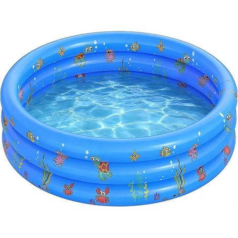 Rundes Planschbecken 100 X 35 Cm, Ablassventil, 3 Ringe, Blaues Pvc, Für Garten Und Innenbereich
