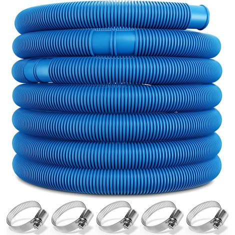 ® 32 Mm 6 M Flexibler Poolschlauch Mit 5 Klemmen Für Aufstellpools, Sandfilterpumpen Und Wasserdichten Wellschlauch, Uv- Und Chlorbeständig, Blau
