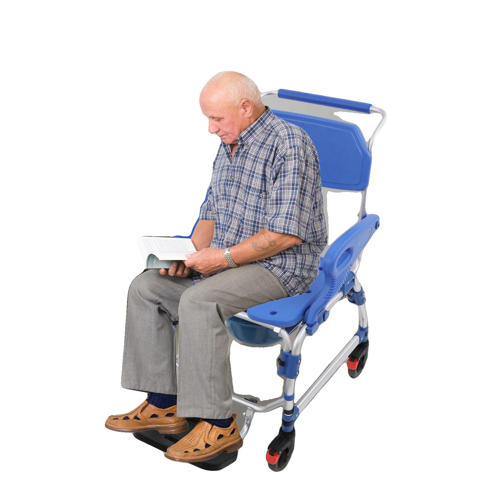 Multifunktionaler Toiletten- Und Duschstuhl, Maximale Belastbarkeit 125 Kg, Produktabmessungen 62 X 59 X 100 Cm, Sitzabmessungen 42 X 43 Cm, Innenbreite Der Armlehnen 54 Cm, Anzahl Der Rollen 4