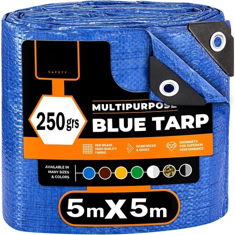 Plane 5x5m 250g, Metallösen, Wendbares Blaues/schwarzes Segeltuch, Schutz Im Freien